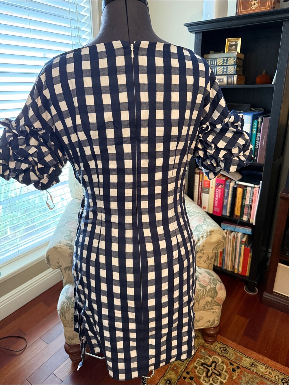 Fame And Partners Blue and White Checkered Mini Dress Hidden Zip Back Size 2 - Picture 7 of 7